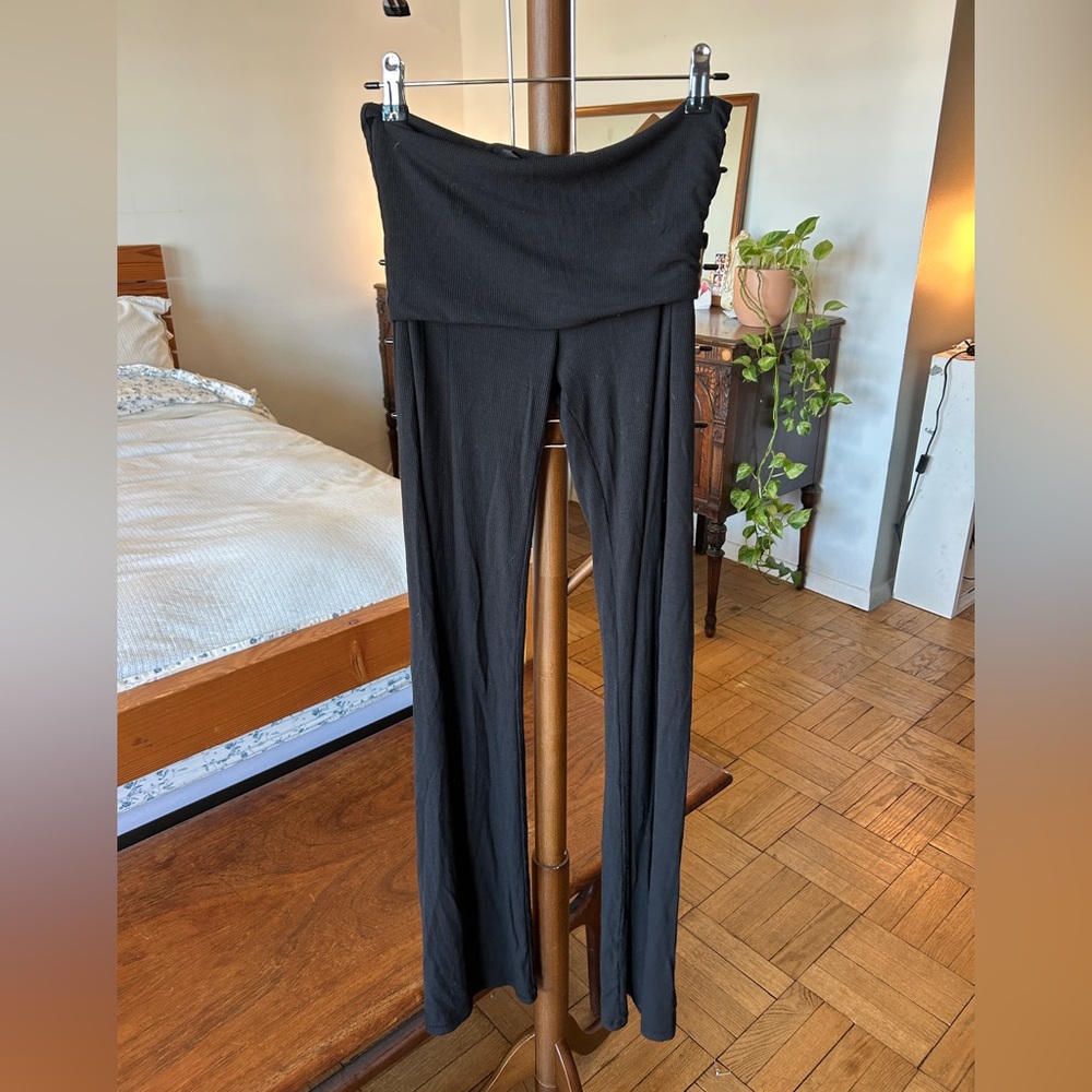 SKIMS Black Foldover Wide Leg Lounge Pants